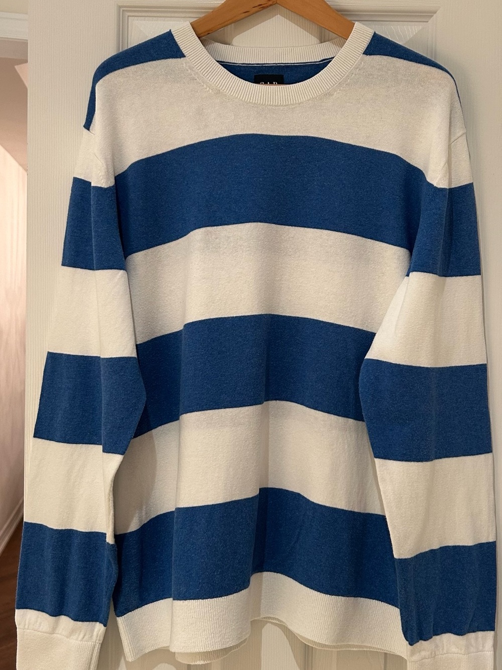 GAP Blue and White Striped Crewneck Sweater